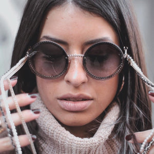 Women Round Sunglasses  Brand Designer Chain Designed Frames With Rimless Lens UV400 Female Shades Lunettes