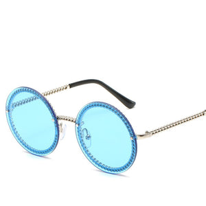 Women Round Sunglasses  Brand Designer Chain Designed Frames With Rimless Lens UV400 Female Shades Lunettes