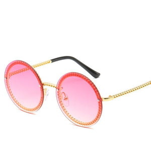 Women Round Sunglasses  Brand Designer Chain Designed Frames With Rimless Lens UV400 Female Shades Lunettes