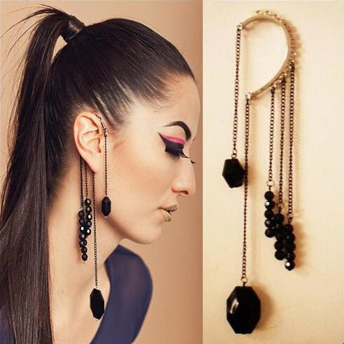 Women'S Black Crystal Long Tassels Drop Dangle Cocktail Party Vintage Handmade Linear Earrings Fashion Jewelry For Women 1piece