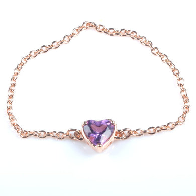 Women Solid 18k Rose Gold Heart Cut Natural Amethyst Engagement Chain Ring Unique Fine Jewelry