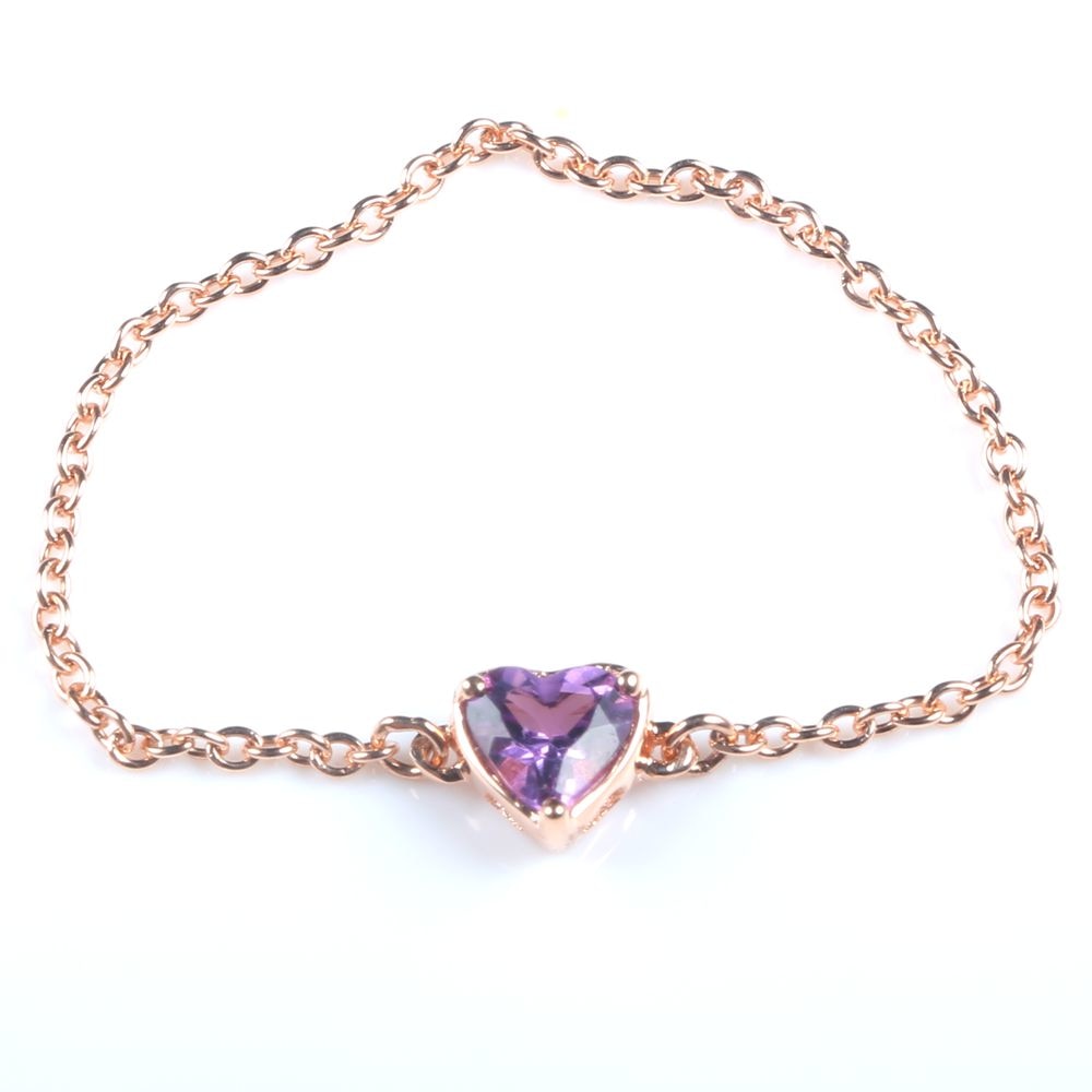 Women Solid 18k Rose Gold Heart Cut Natural Amethyst Engagement Chain Ring Unique Fine Jewelry