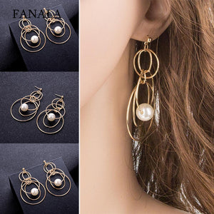 Women Style Earrings Pearl Mental Ring Elegant Fashion Artificial Gifts Drop
