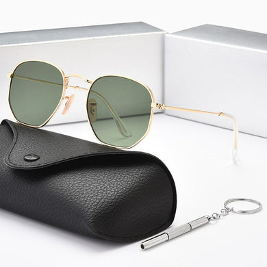 Women Sunglases Hexagon Sun Glasses  Women Metal Frame Fishing Glasses Gold Green Eyewear lentes de sol hombre okulary UV400