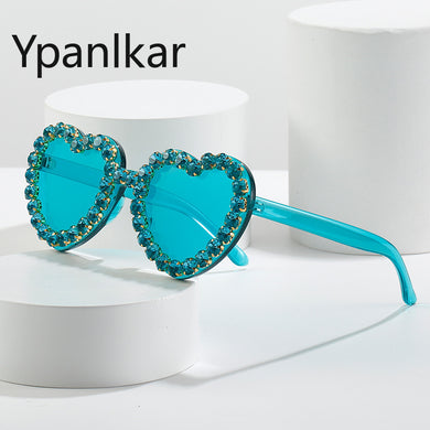 Women Sunglasses Heart Shape Sunglass Rhinestones Decoration Sun Glasses Retro UV400 Gradients Shades Eyewear