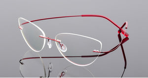 Women Titanium alloy Screwless Rimless Cat Eye Glasses Frame, Ultralight Frameless Optical Frames For Prescription Myopia F860