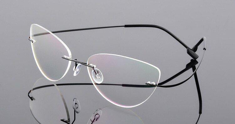 Women Titanium alloy Screwless Rimless Cat Eye Glasses Frame, Ultralight Frameless Optical Frames For Prescription Myopia F860
