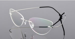 Women Titanium alloy Screwless Rimless Cat Eye Glasses Frame, Ultralight Frameless Optical Frames For Prescription Myopia F860