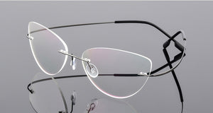 Women Titanium alloy Screwless Rimless Cat Eye Glasses Frame, Ultralight Frameless Optical Frames For Prescription Myopia F860