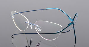 Women Titanium alloy Screwless Rimless Cat Eye Glasses Frame, Ultralight Frameless Optical Frames For Prescription Myopia F860