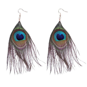 Women Tourism Vintage Long Tassels Earrings Fashion Peacock Feather Party Birthd Gift Earrings