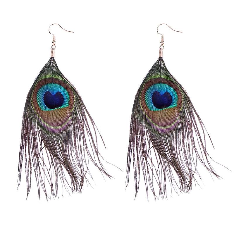 Women Tourism Vintage Long Tassels Earrings Fashion Peacock Feather Party Birthd Gift Earrings