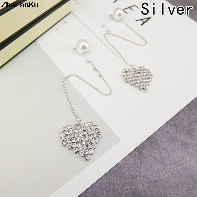 Women Trendy Earrings Simulated Pearl Rhinestone earrings Jewelry Lovely Heart Love Design Long Tassel Earrings Cute Gift