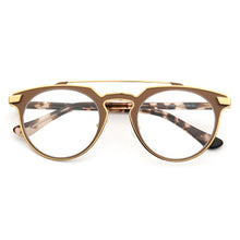 Carica l&#39;immagine nel visualizzatore di Gallery, Women Vintage Round Eyeglass Frames Men Metal Optical Glasses Frames Double Bridge Stainless Steel Brown Tortoise Prescription