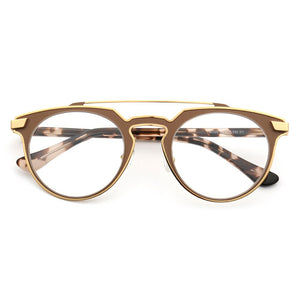 Women Vintage Round Eyeglass Frames Men Metal Optical Glasses Frames Double Bridge Stainless Steel Brown Tortoise Prescription