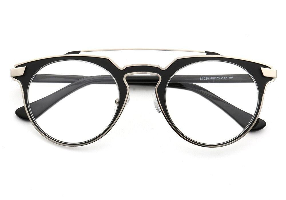 Women Vintage Round Eyeglass Frames Men Metal Optical Glasses Frames Double Bridge Stainless Steel Brown Tortoise Prescription
