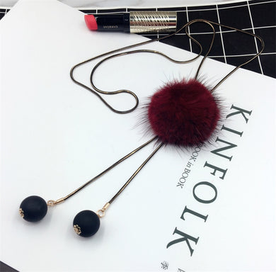Collana da donna con pendente in pelliccia di visone invernale con pompon, collana con ciondolo, catena per maglioni, collari, accessori per gioielli, regali per donne, ragazze 