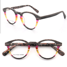 Load image into Gallery viewer, Women Wood Grain Round Eyeglass Frame Men Retro Vintage Optical Glasses frames Acetate Rx Eyeglasses Eyewear frames Blue Striped