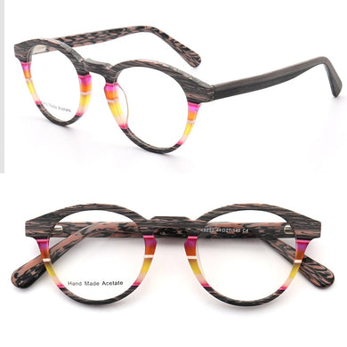 Women Wood Grain Round Eyeglass Frame Men Retro Vintage Optical Glasses frames Acetate Rx Eyeglasses Eyewear frames Blue Striped