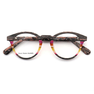 Women Wood Grain Round Eyeglass Frame Men Retro Vintage Optical Glasses frames Acetate Rx Eyeglasses Eyewear frames Blue Striped