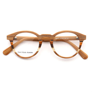Women Wood Grain Round Eyeglass Frame Men Retro Vintage Optical Glasses frames Acetate Rx Eyeglasses Eyewear frames Blue Striped