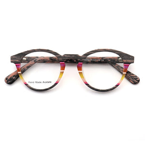 Women Wood Grain Round Eyeglass Frame Men Retro Vintage Optical Glasses frames Acetate Rx Eyeglasses Eyewear frames Blue Striped