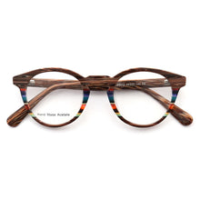 Load image into Gallery viewer, Women Wood Grain Round Eyeglass Frame Men Retro Vintage Optical Glasses frames Acetate Rx Eyeglasses Eyewear frames Blue Striped