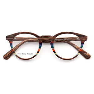 Women Wood Grain Round Eyeglass Frame Men Retro Vintage Optical Glasses frames Acetate Rx Eyeglasses Eyewear frames Blue Striped