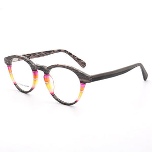 Women Wood Grain Round Eyeglass Frame Men Retro Vintage Optical Glasses frames Acetate Rx Eyeglasses Eyewear frames Blue Striped