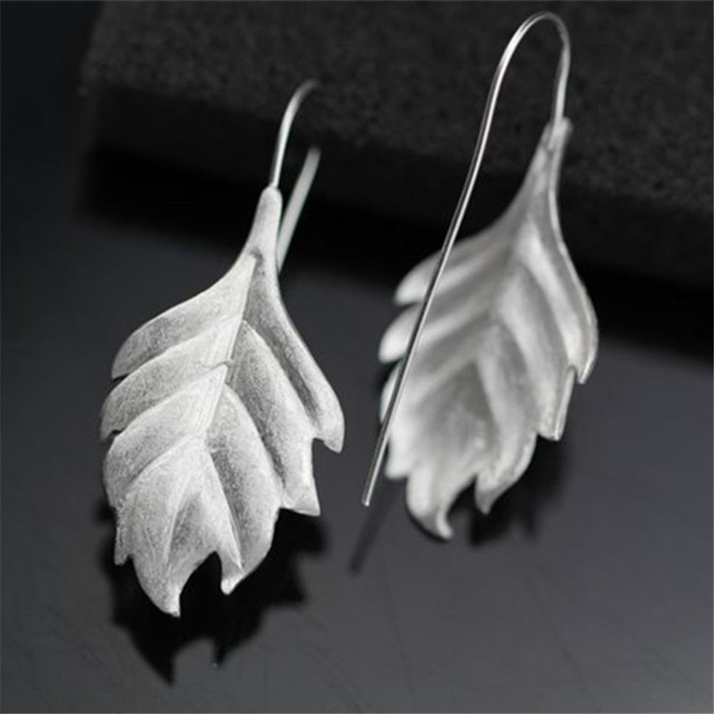 Women brand fashion jewelry handmade Thai silver leaf earrings Drop Earrings retro classic earrings long section of exquisite