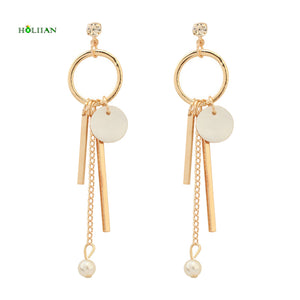 Women fashion boho dangle earring set sticker tassel Gold-color crystal pearl drop earring fish hook shell rhinestone Europe