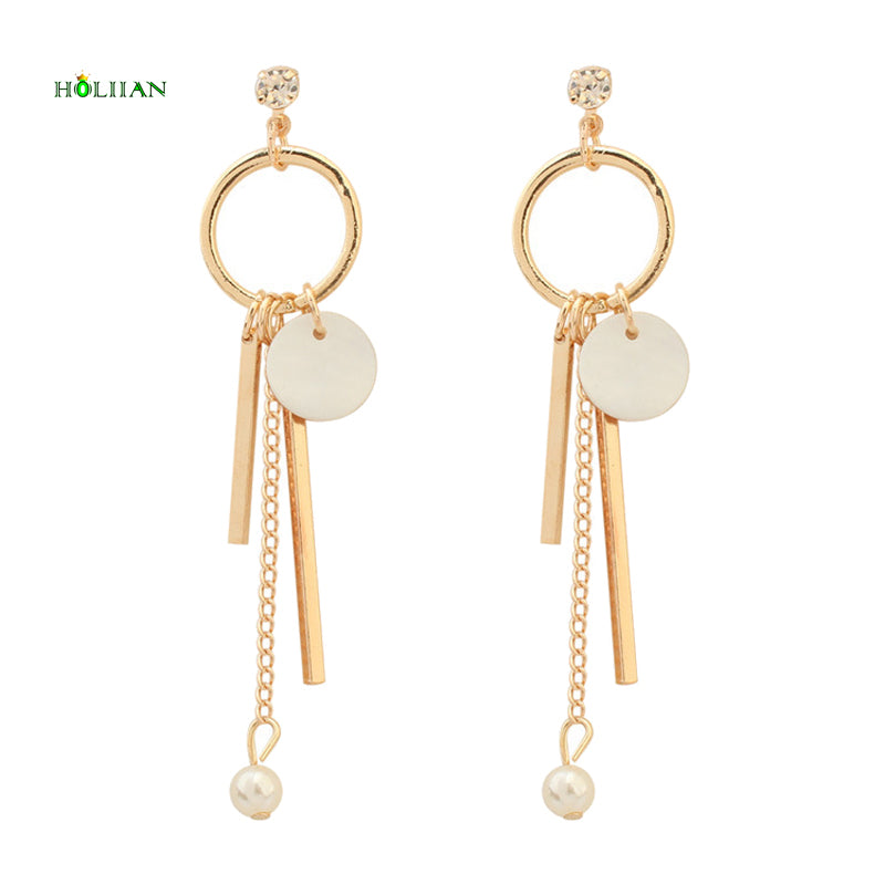 Women fashion boho dangle earring set sticker tassel Gold-color crystal pearl drop earring fish hook shell rhinestone Europe