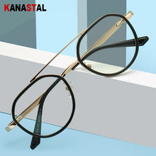 Load image into Gallery viewer, Women&#39;s Anti Blue Light Blocking Glasses TR90 Metal Oval Eyeglasses Frames Flat Len Men Color Striped Spectacle Computer Eyewear