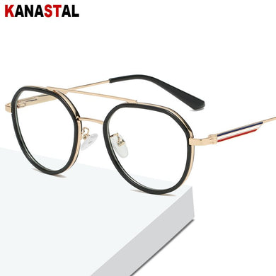 Women's Anti Blue Light Blocking Glasses TR90 Metal Oval Eyeglasses Frames Flat Len Men Color Striped Spectacle Computer Eyewear