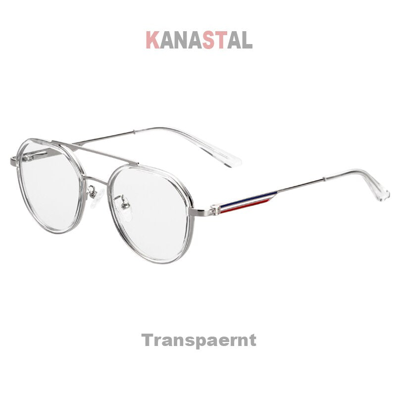 Women's Anti Blue Light Blocking Glasses TR90 Metal Oval Eyeglasses Frames Flat Len Men Color Striped Spectacle Computer Eyewear