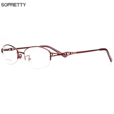 Women's Diamonds Myopia Glasses Frame, Female Ultra-light Optical Frames Metal Half-frame Prescription Eyewear frame