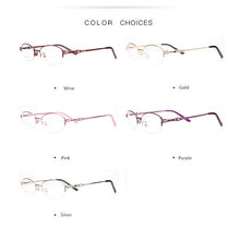 Load image into Gallery viewer, Women&#39;s Diamonds Myopia Glasses Frame, Female Ultra-light Optical Frames Metal Half-frame Prescription Eyewear frame