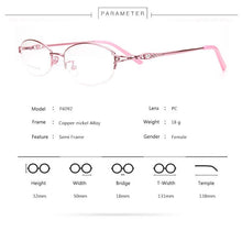 Load image into Gallery viewer, Women&#39;s Diamonds Myopia Glasses Frame, Female Ultra-light Optical Frames Metal Half-frame Prescription Eyewear frame