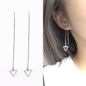 Women's Fashion Earrings Ear Line Bijoux Long Statement Metal Chain Tassel Geometric Triangle Drop Earrings Women Jewelry 2018