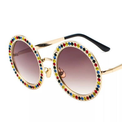 Women's Oversize Big Sunglasses Pink Colorful Crystal Stones Shades for Woman Designer Extra Sun Glasses Clear Frame