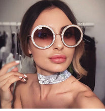 Load image into Gallery viewer, Women's Oversize Big Sunglasses Pink Colorful Crystal Stones Shades for Woman Designer Extra Sun Glasses Clear Frame