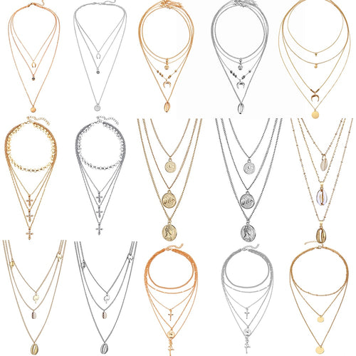 Women's Vintage Coin Shell Star Pendant Necklace 2020 Bohemian Plating Gold Silver Color Layered Moon Choker Necklace Party Gift