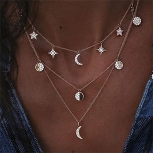 Women's Vintage Coin Shell Star Pendant Necklace 2020 Bohemian Plating Gold Silver Color Layered Moon Choker Necklace Party Gift
