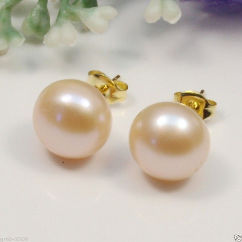 Women's cosp women's Hair full wigs 11-12mm Natural Peach Cultural Pearl GP Stud Earrings^^@^Noble style Natura