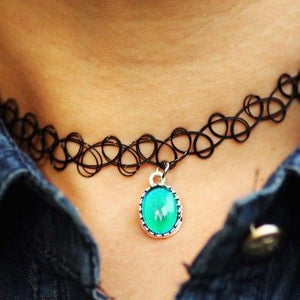 Womens Co Color Change Charm Necklace Fancy Elastic Choker Mood Stone Necklace