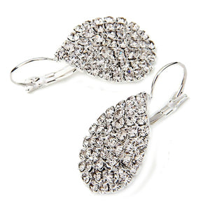 Womens Silver Rhinestone Teardrop Hoop Fashion Jewelry
