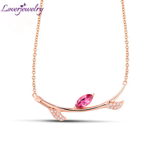 Wonderful Jewelry!Solid 18kt Rose Gold 100% Natural Pink Marquise Cut Tourmaline Pendant Necklaces for Women Diamond Gift