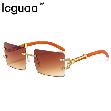 Wood Printting Square Purple Sunglasses Women 2023 Brand Designer Trending Gradient Rectangle Oculos Masculino Man Fashion