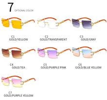 Load image into Gallery viewer, Wood Printting Square Purple Sunglasses Women 2023 Brand Designer Trending Gradient Rectangle Oculos Masculino Man Fashion