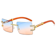 Load image into Gallery viewer, Wood Printting Square Purple Sunglasses Women 2023 Brand Designer Trending Gradient Rectangle Oculos Masculino Man Fashion